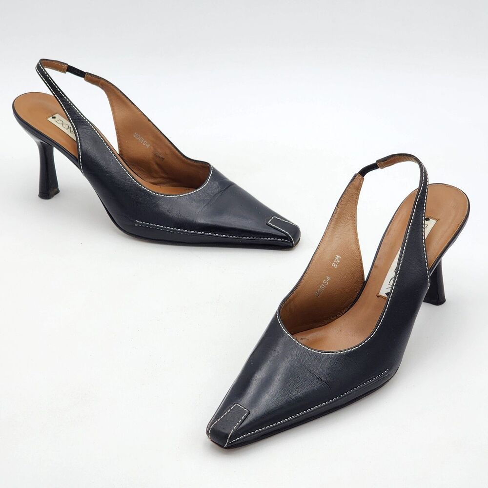 Donald J Pliner Y2K Mosis Leather Pointed Toe Slingback Heel Black Size 8.5 RARE